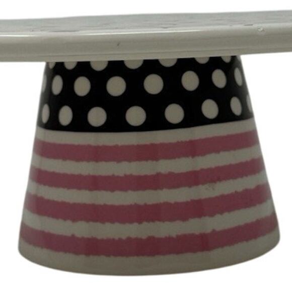 Sur La Table Ceramic Cake Stand 8.5" Ceramic Floral and Stripes - Picture 3 of 5